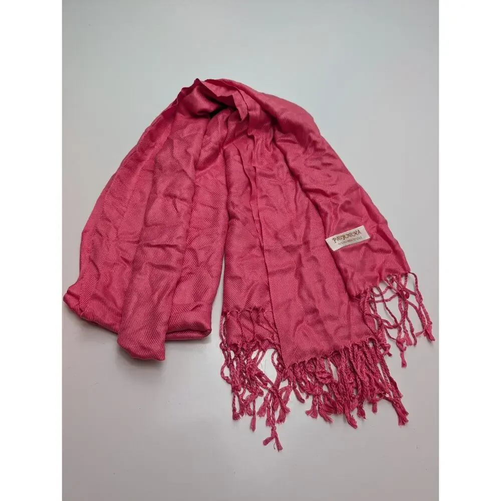 PASHMINA Peach 70% Pashmina Cashmere 30% Silk Scarf Fringed Vintage 69” x 28”